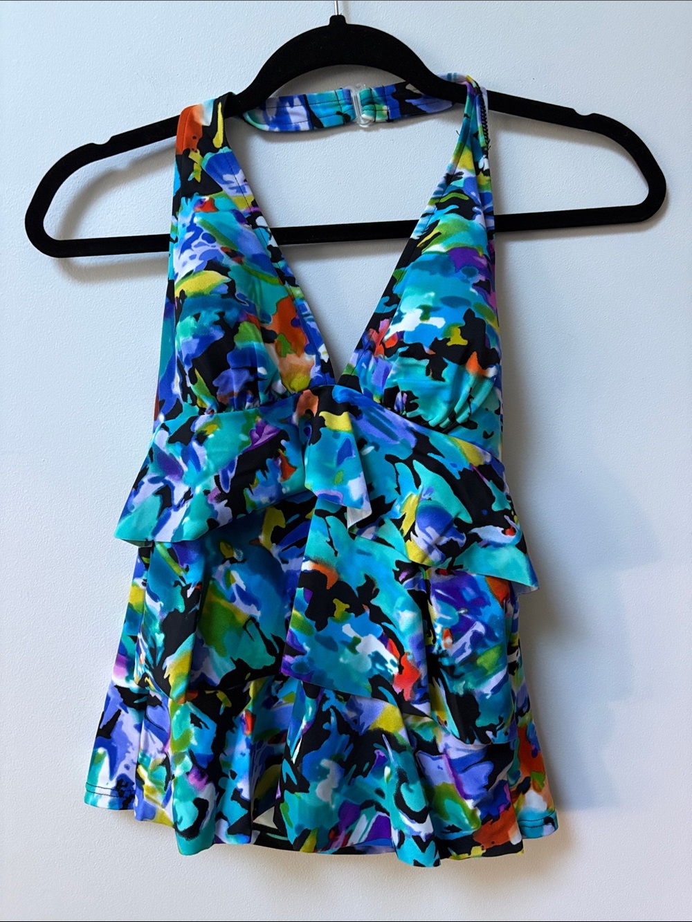 Caribbean Joe MONET Ruffle Layered Halter Tankini Top,Size 10,NWT